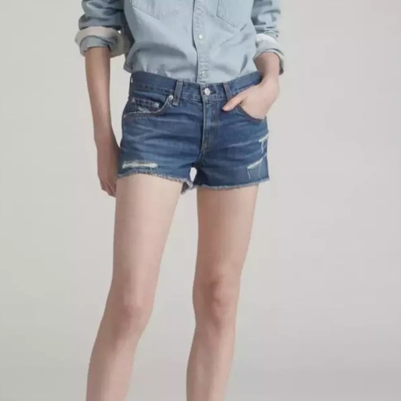 Rag & Bone Johny Distressed Cut Off Denim Shorts In Blue Women's Size 27 - Picture 2 of 7